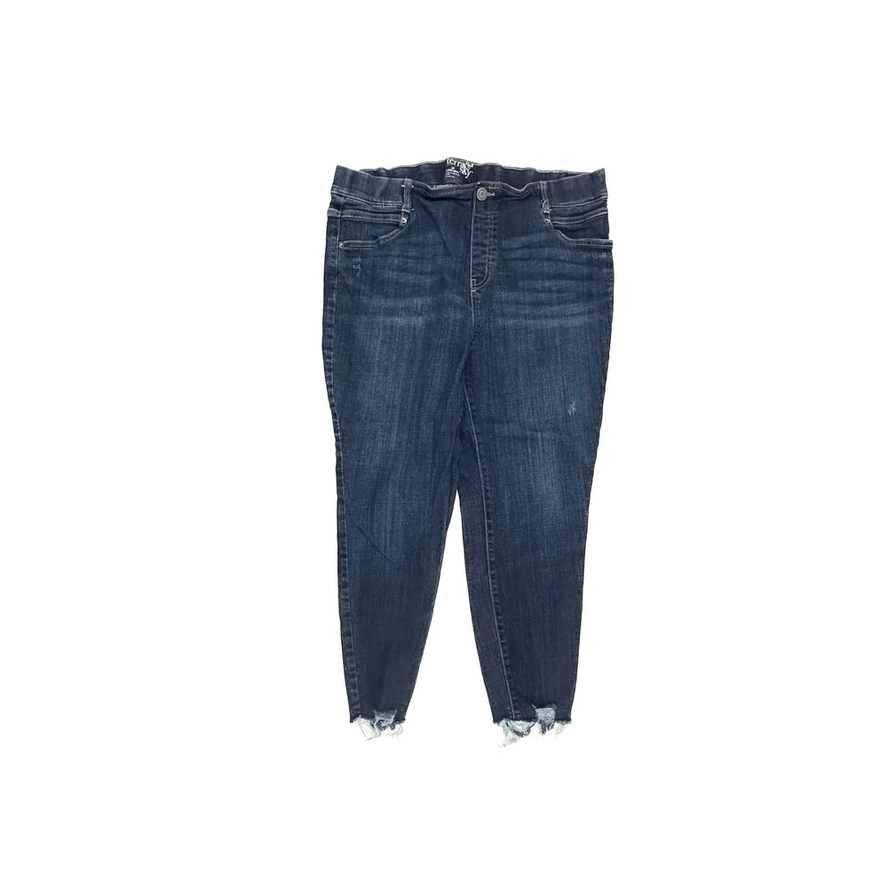 Terra & Sky Pull On Crop Jeans Womens 1X 16W-18W Dark Wash Raw Hem Distressed